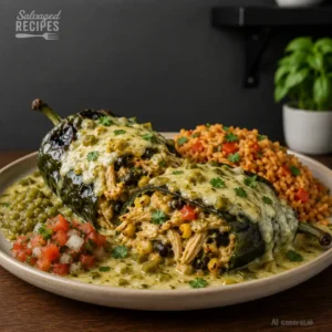 Chiles with Corn Tamale Filling and Spanish Rice