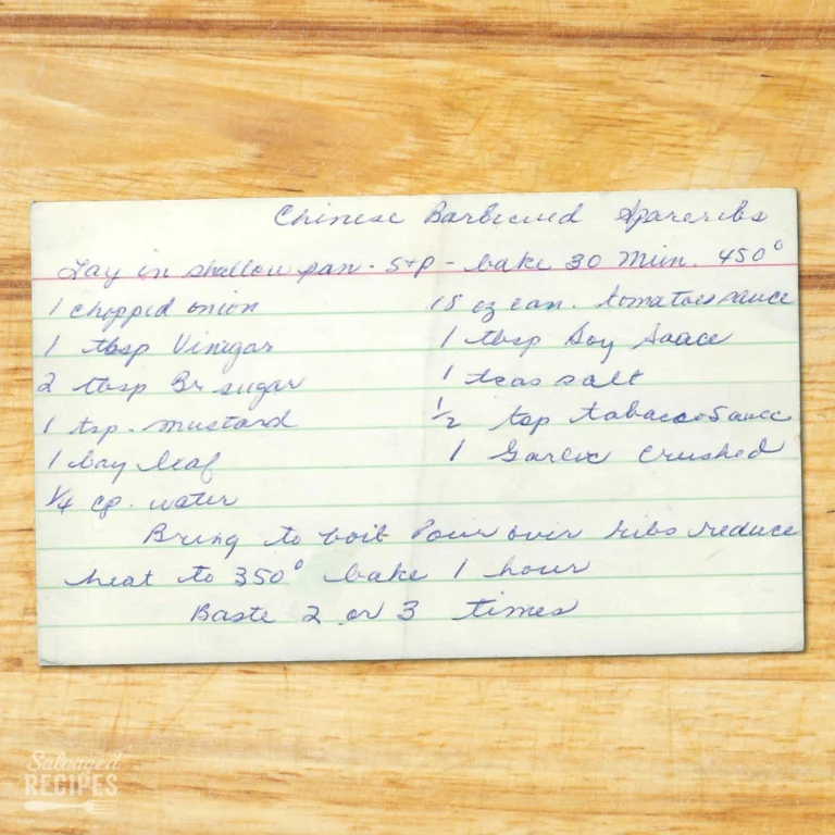 Handwritten recipe cards for Chinese Barbecued Spareribs