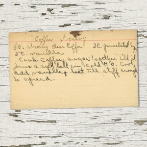 Handwritten recipe card for Coffee Icing