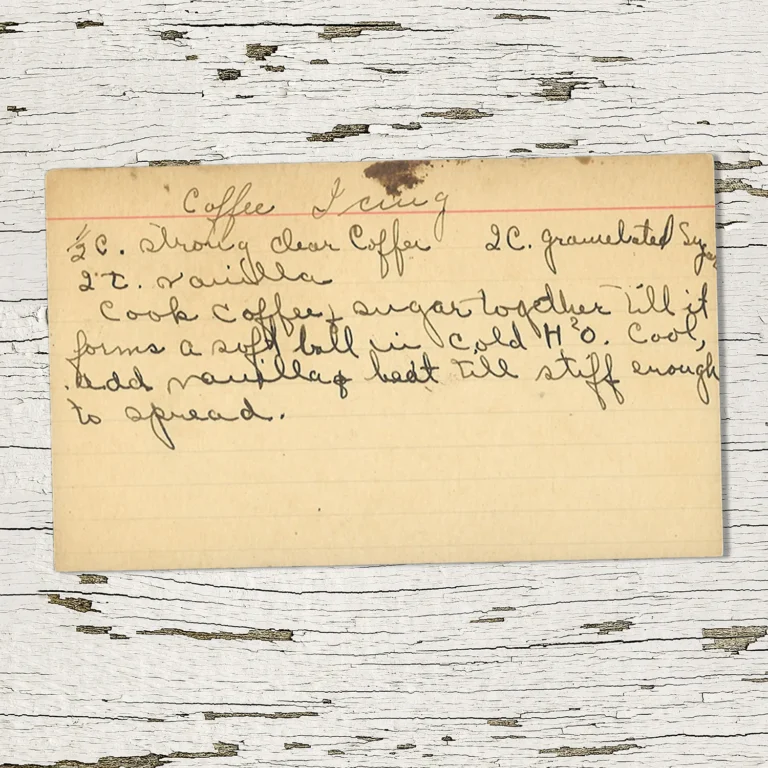 Handwritten recipe card for Coffee Icing