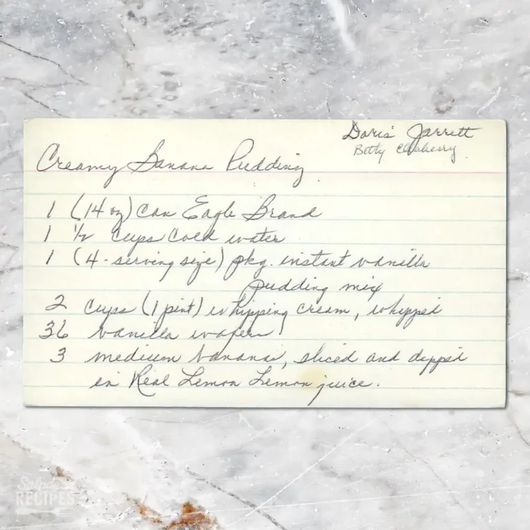 Handwritten recipe card for Banana Cream Pudding