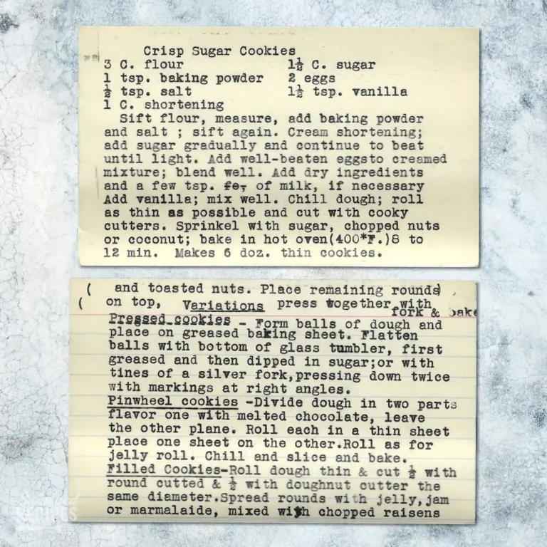 Typed recipe card for Crisp Sugar Cookies