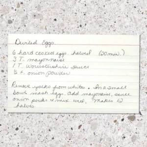 Handwritten recipe card for Deviled Eggs
