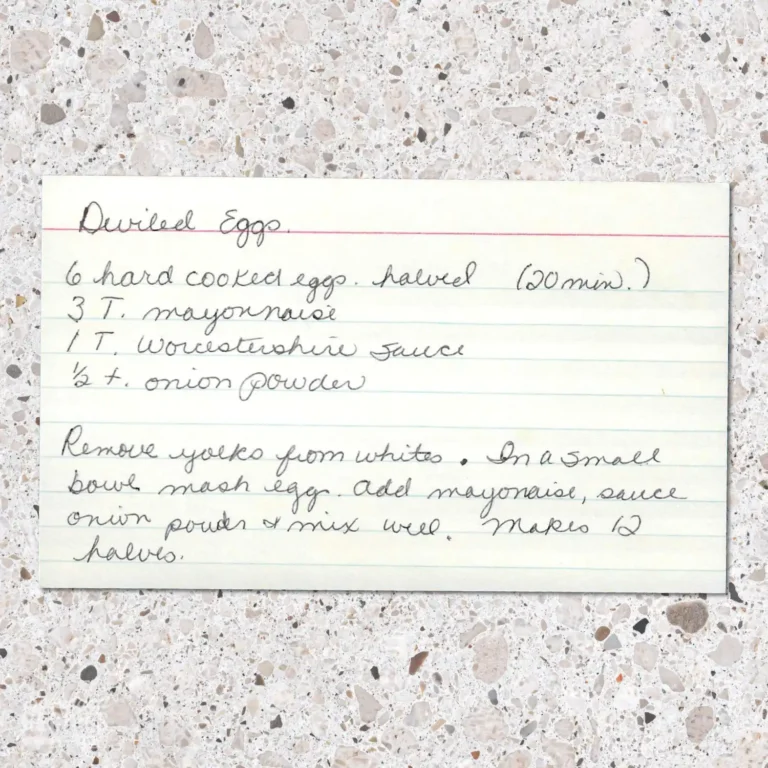 Handwritten recipe card for Deviled Eggs