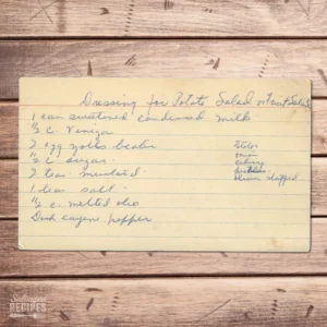 Handwritten recipe card for Dressing for Potato Salad or Fruit Salad