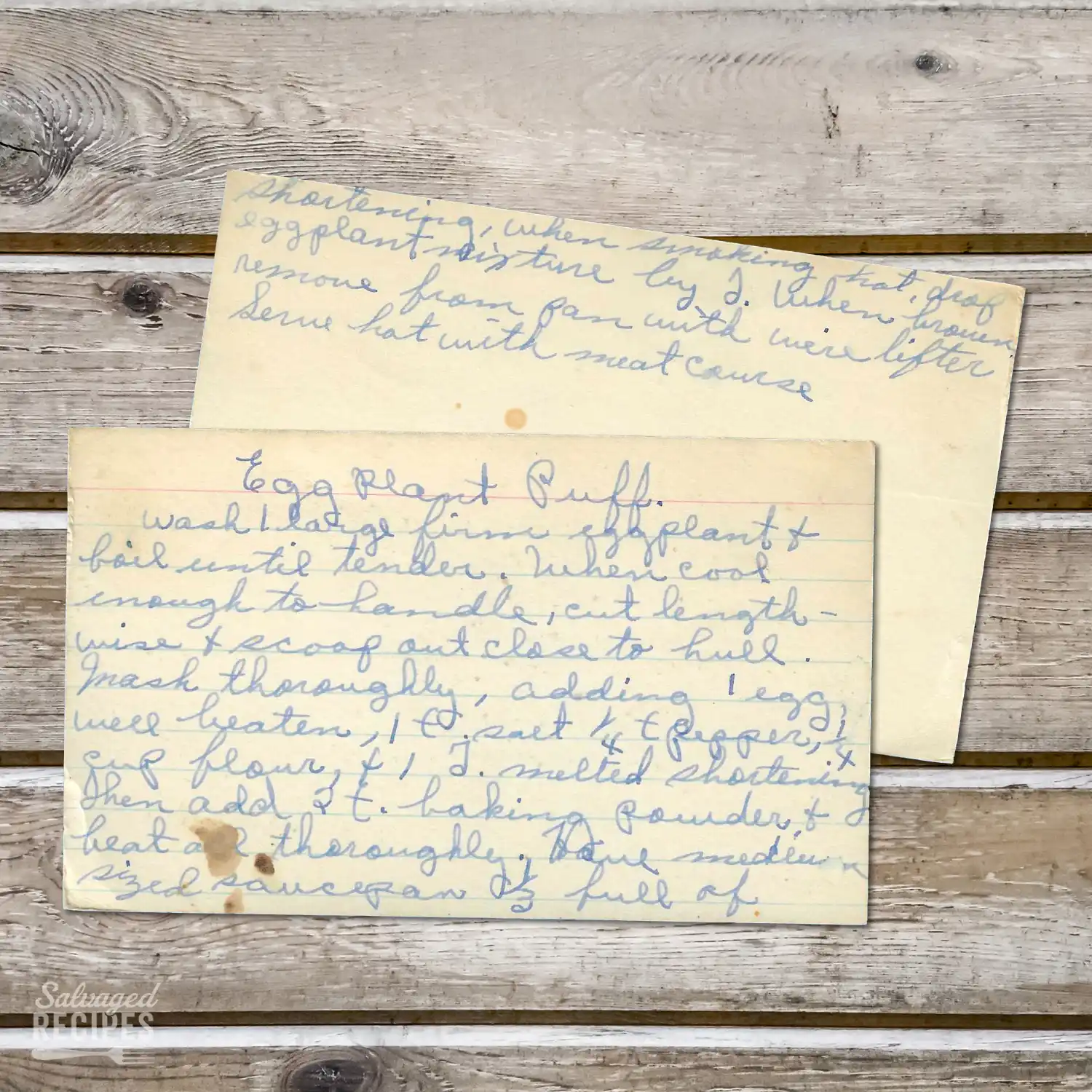 HAndwritten recipe card for Eggplant Puff
