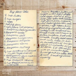 Handwritten recipe card for Fig Jam Cake