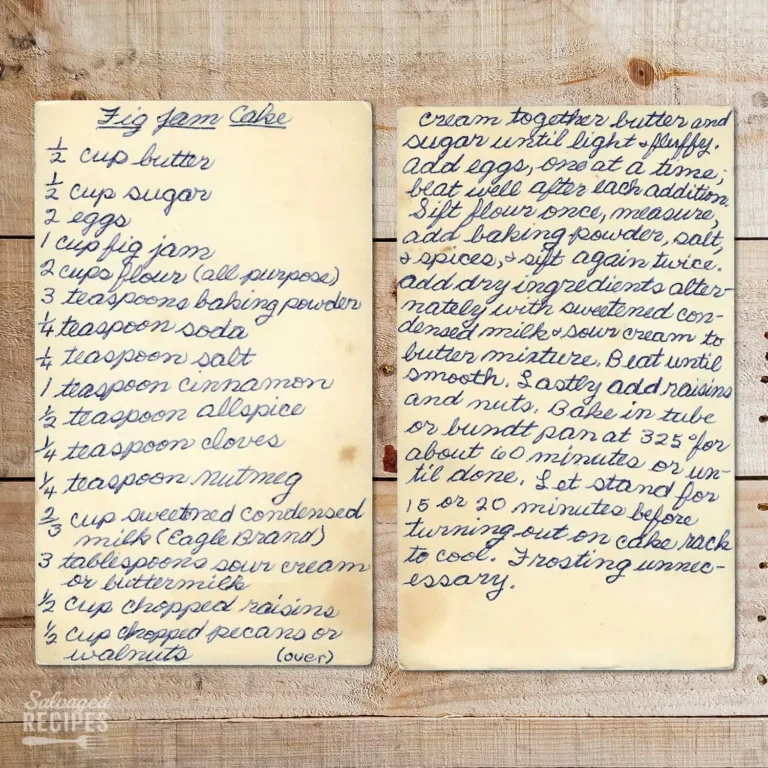 Handwritten recipe card for Fig Jam Cake