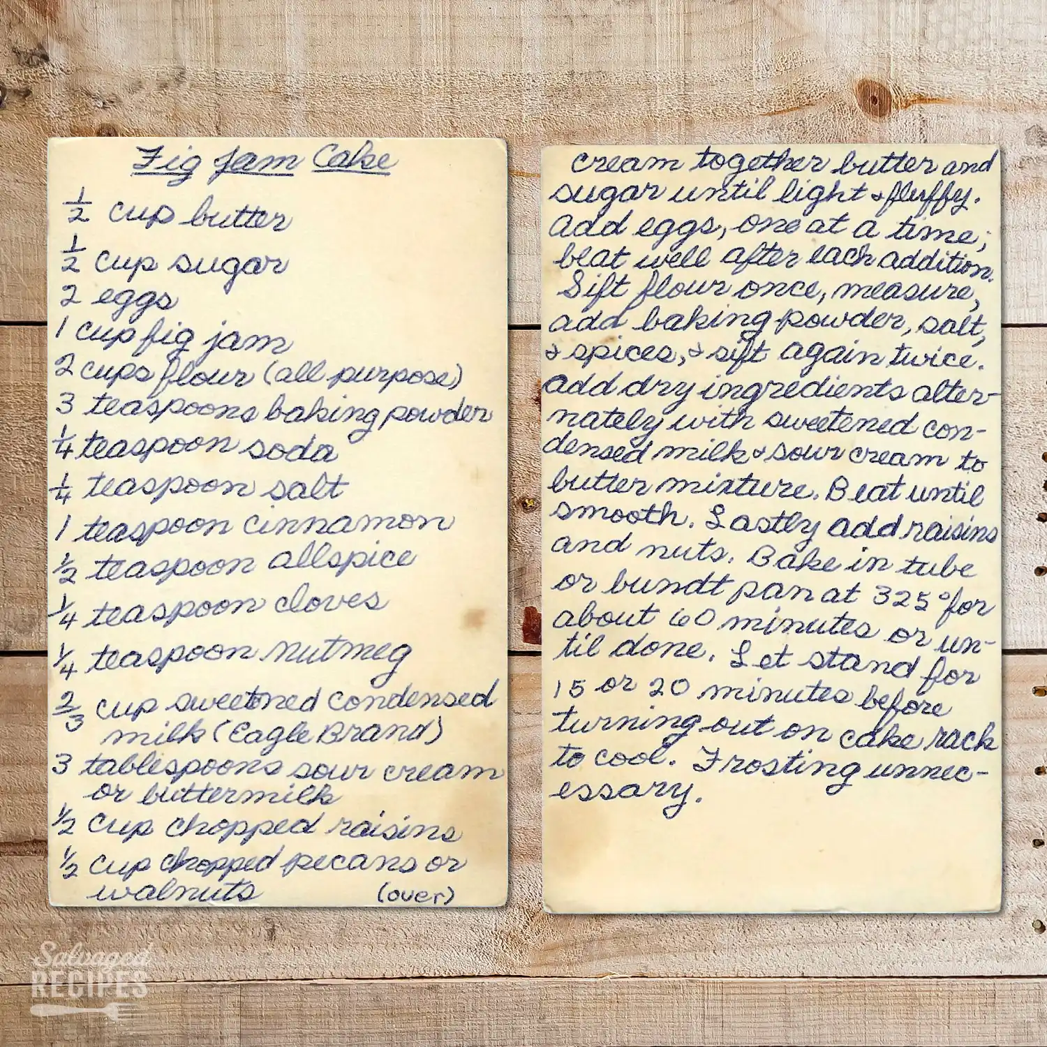 Handwritten recipe card for Fig Jam Cake