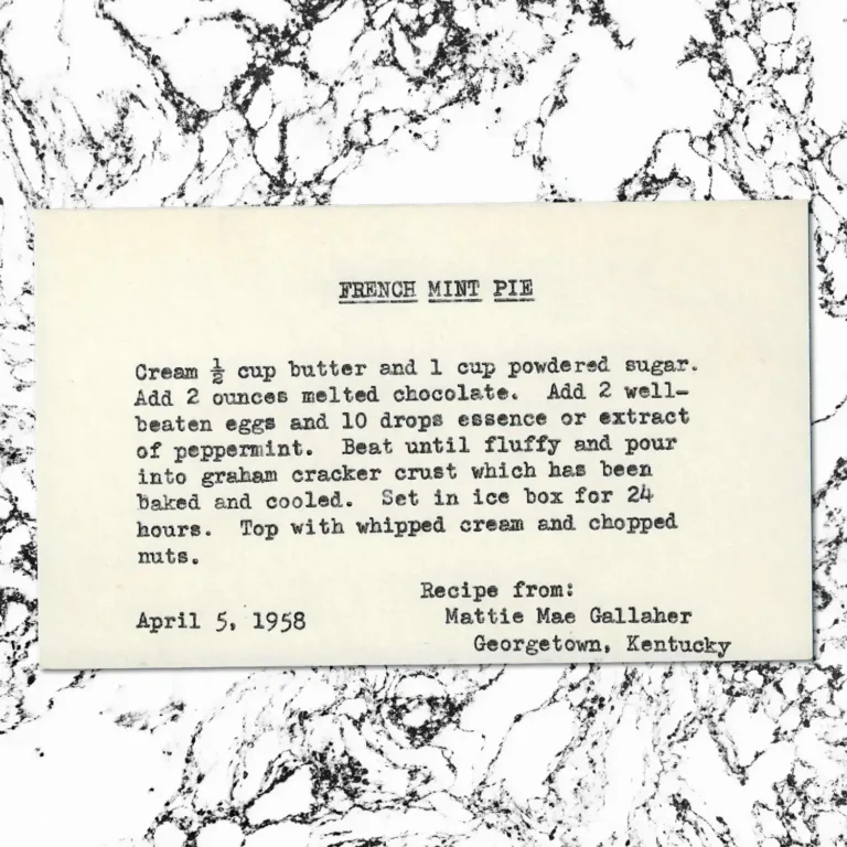 Typed recipe card for French Mint Pie