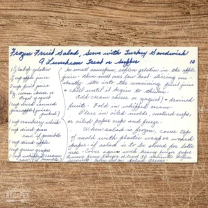 Handwritten recipe card for Frozen Fruit Salad