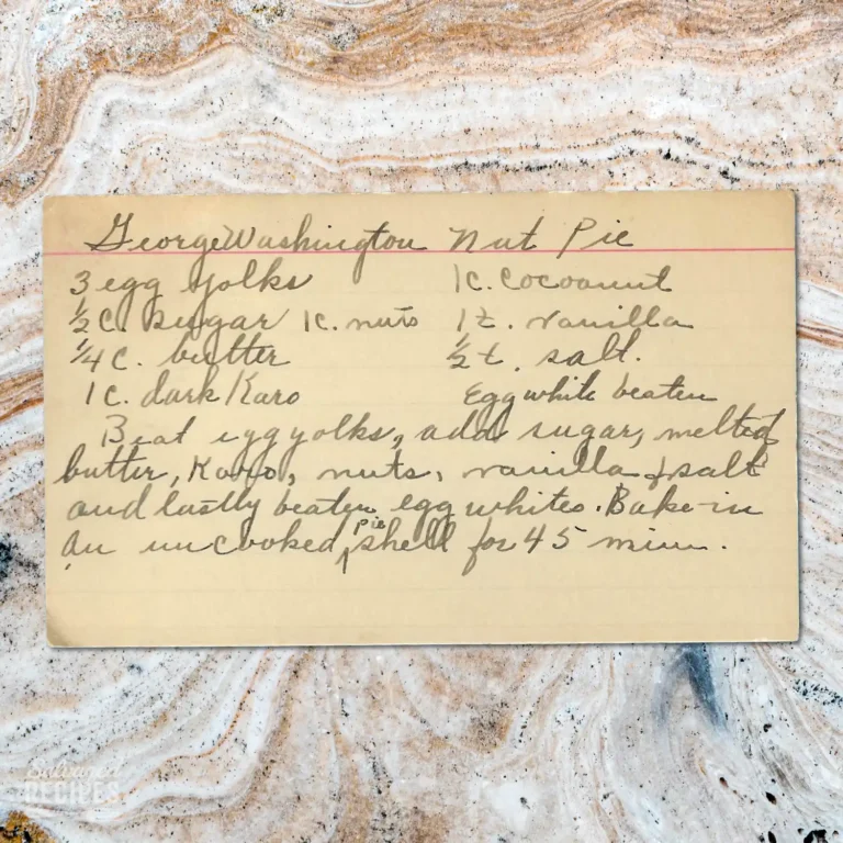 Handwritten recipe card for George Washington Nut Pie