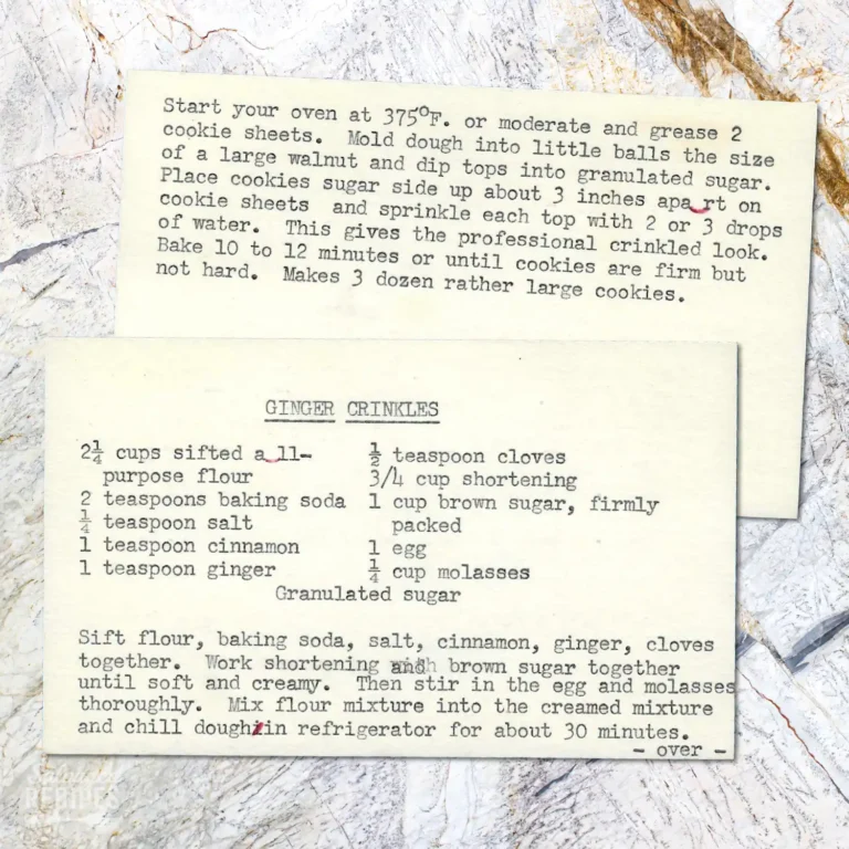 Typed recipe card for Ginger Crinkles