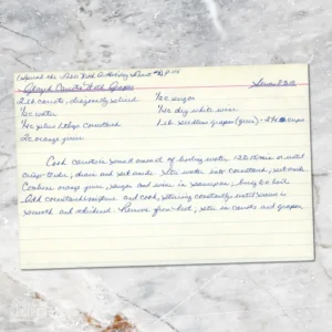 Handwritten recipe card for Glazed Carrots with Grapes