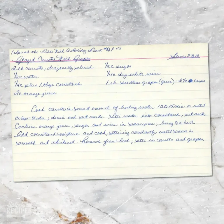 Handwritten recipe card for Glazed Carrots with Grapes