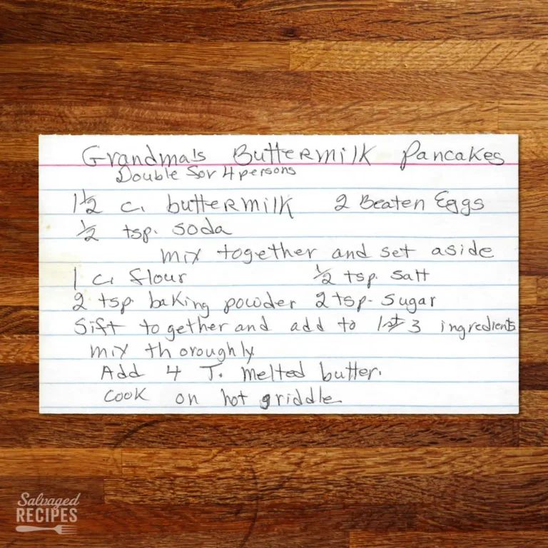Handwritten recipe card for Grandma's Buttermilk Pancakes