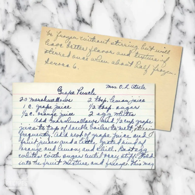 Handwritten recipe card for Grape Punch
