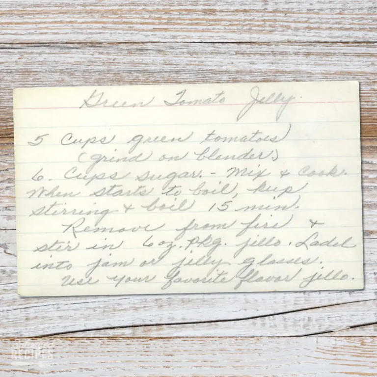 Handwritten recipe card for Green Tomato Jelly