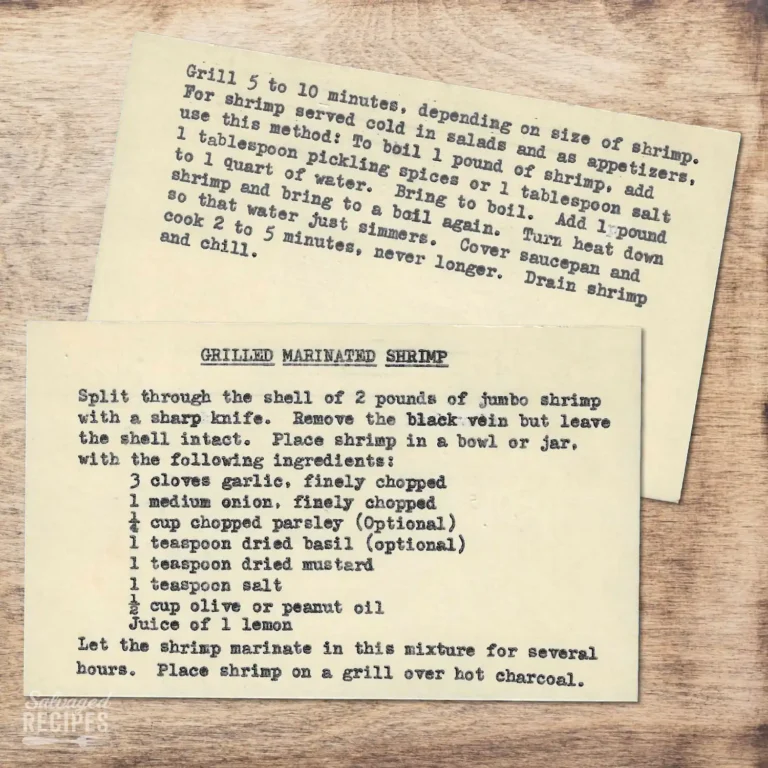 Typed recipe card for Grilled Marinated Shrimp