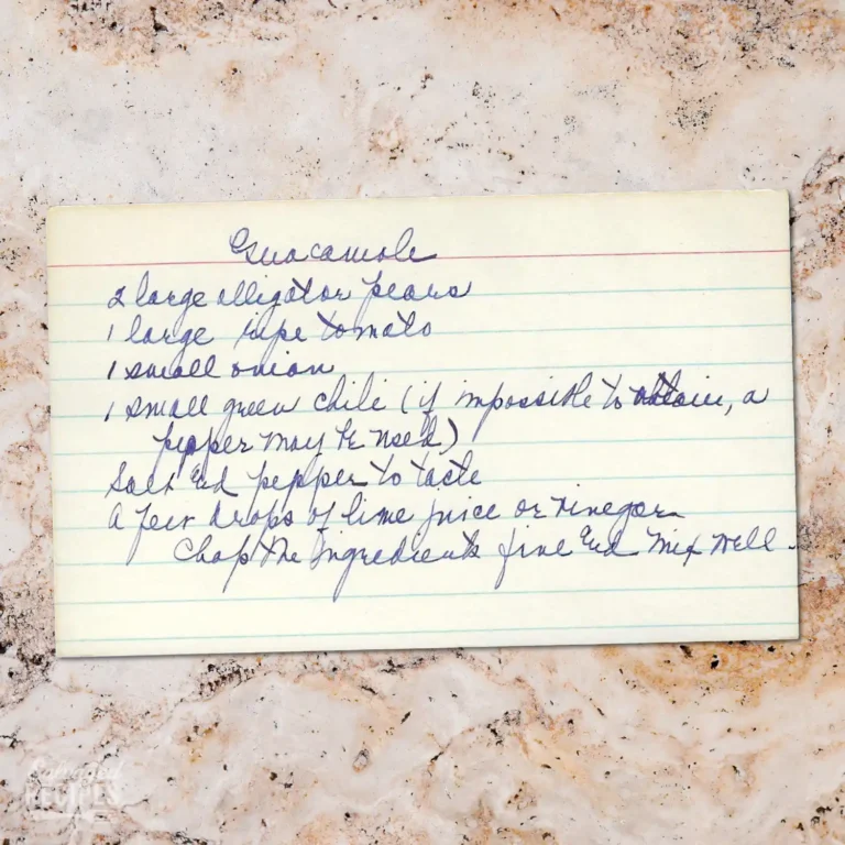 Handwritten recipe card for Guacamole