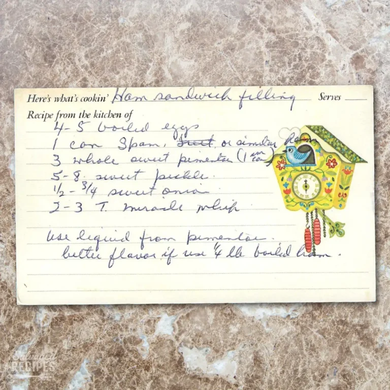Handwritten recipe card for Ham Sandwich Filling
