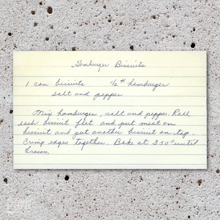 Handwritten recipe card for Hamburger Biscuits