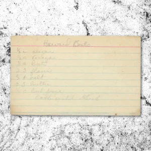 Handwritten recipe card for Harvard Beets