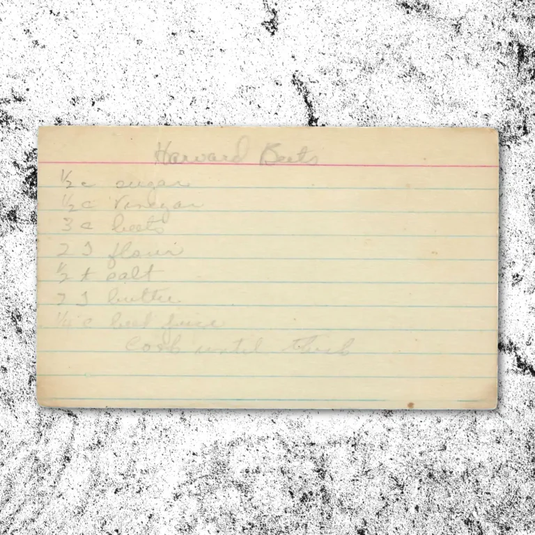 Handwritten recipe card for Harvard Beets