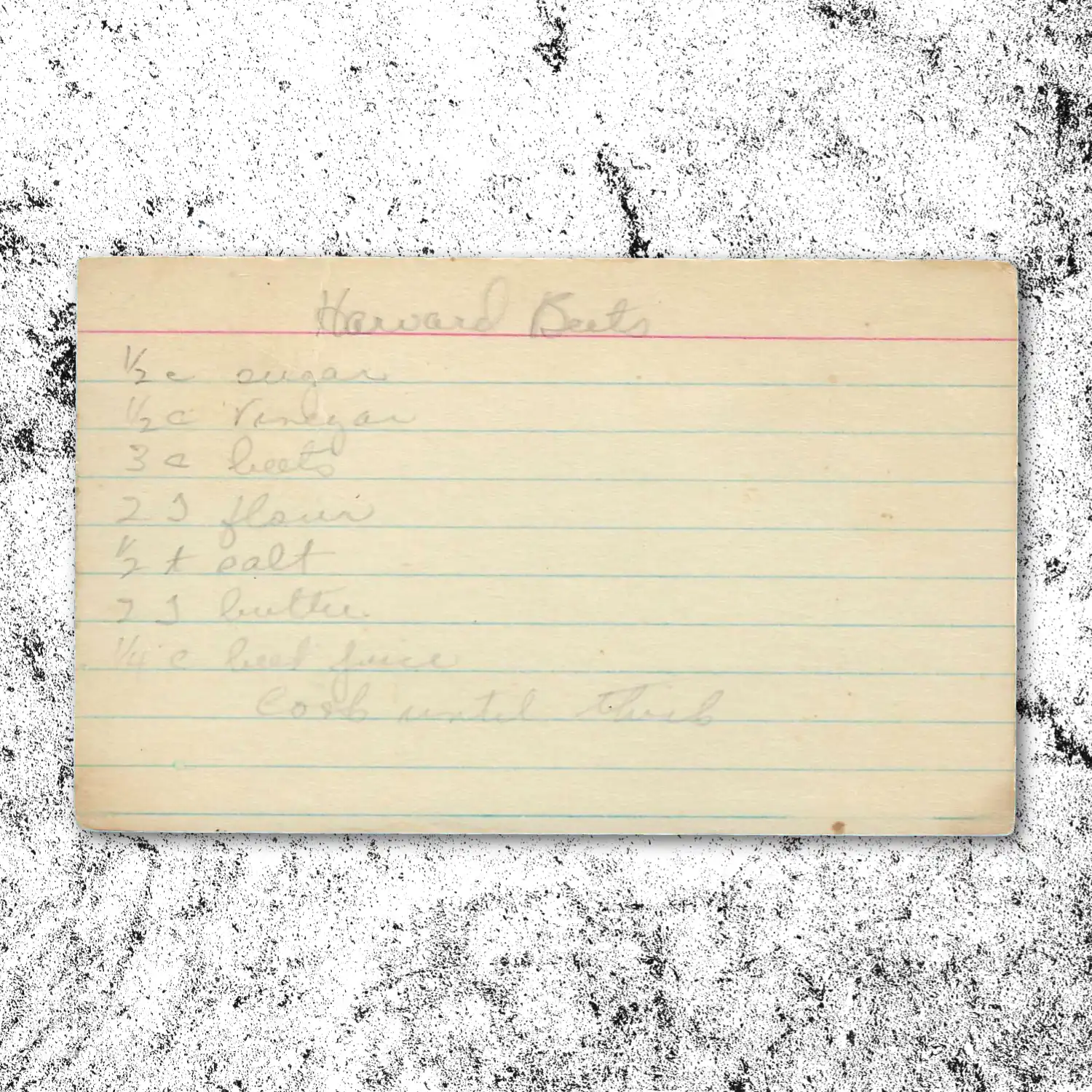 Handwritten recipe card for Harvard Beets