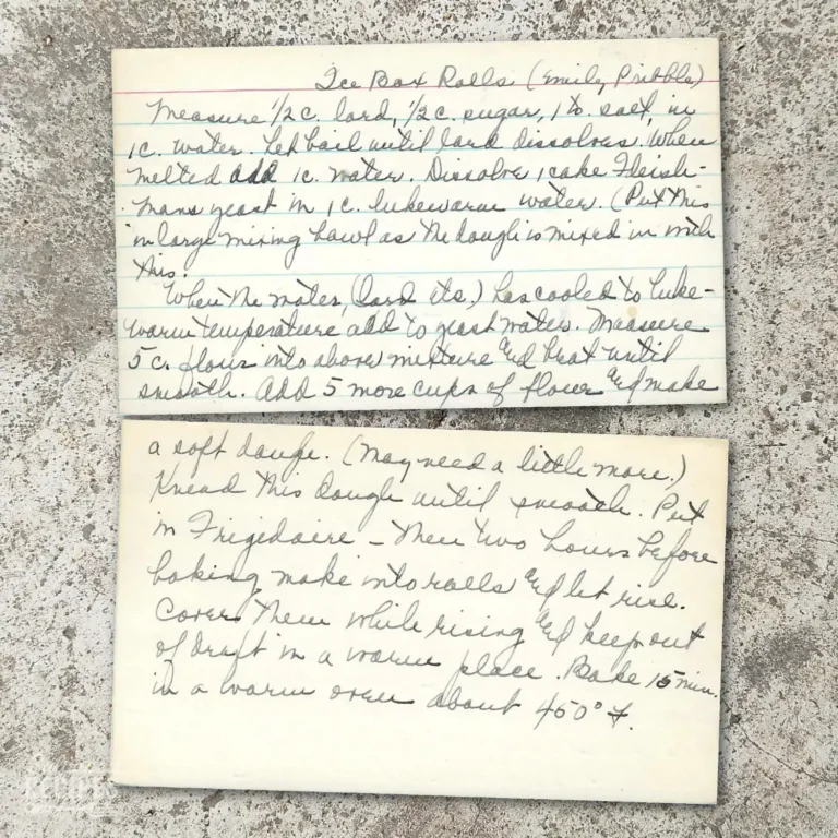 Handwritten recipe card for Ice Box Rolls