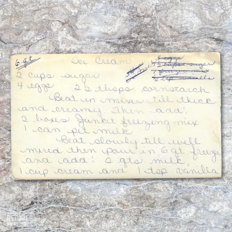 Handwritten recipe card for Ice Cream