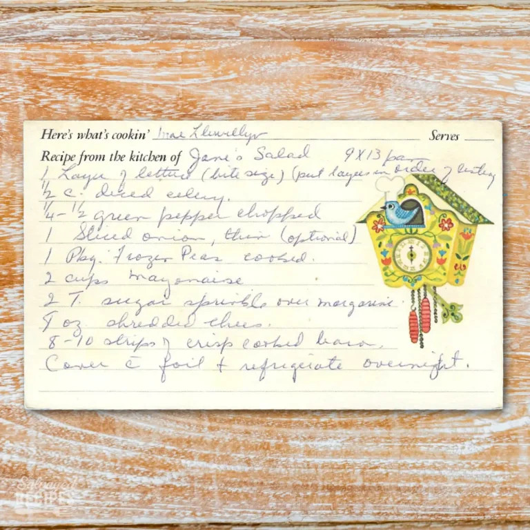 Handwritten recipe card for Jane's Salad