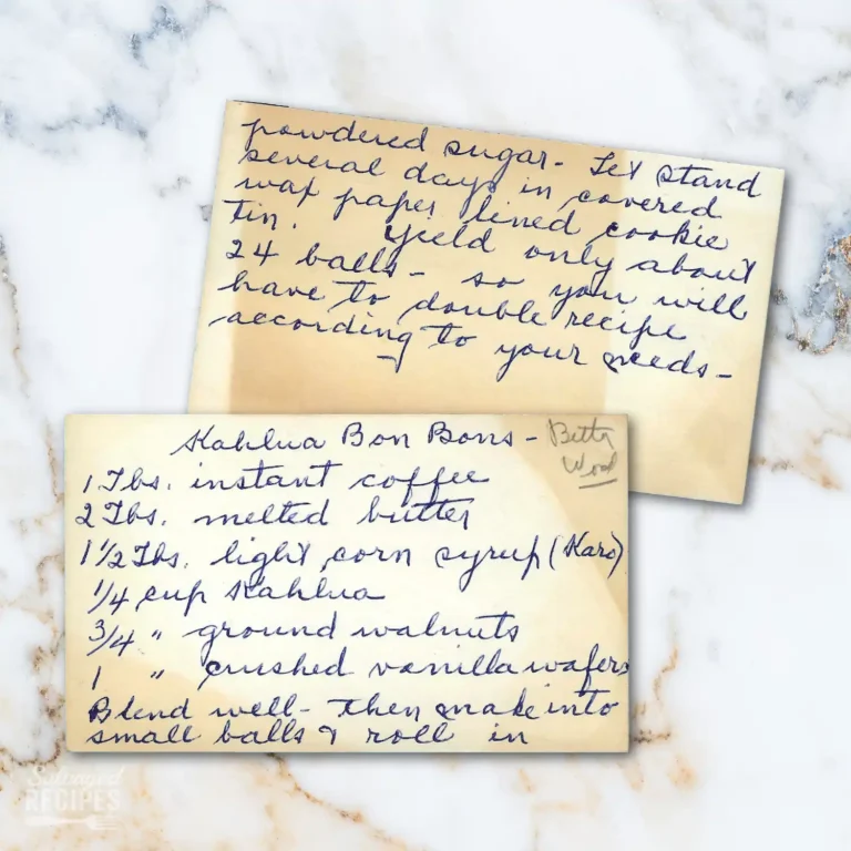 Handwritten recipe card for Kahlua Bon Bons