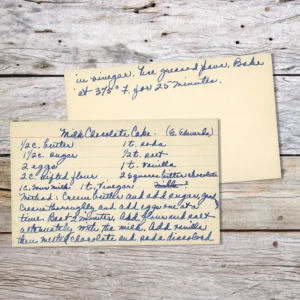 Handwritten recipe card for Milk Chocolate Cake