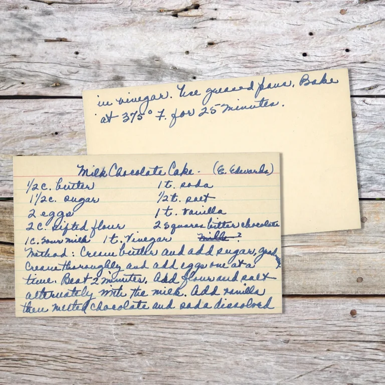 Handwritten recipe card for Milk Chocolate Cake