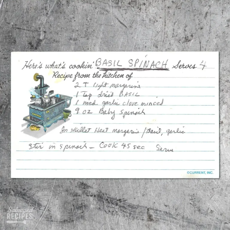 Handwritten recipe card for Basil Spinach