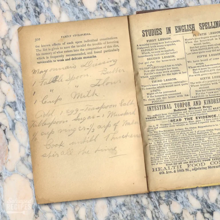 Handwritten recipe for Mayonnaise Dressing