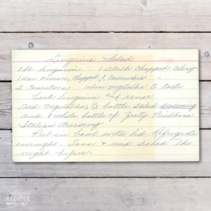 Handwritten recipe for Linguine Salad
