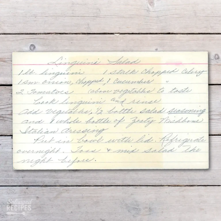 Handwritten recipe for Linguine Salad