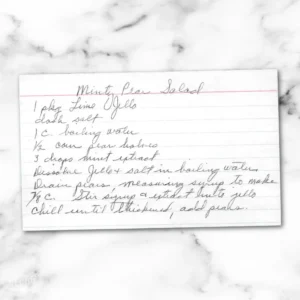Handwritten recipe card for Minty Pear Salad