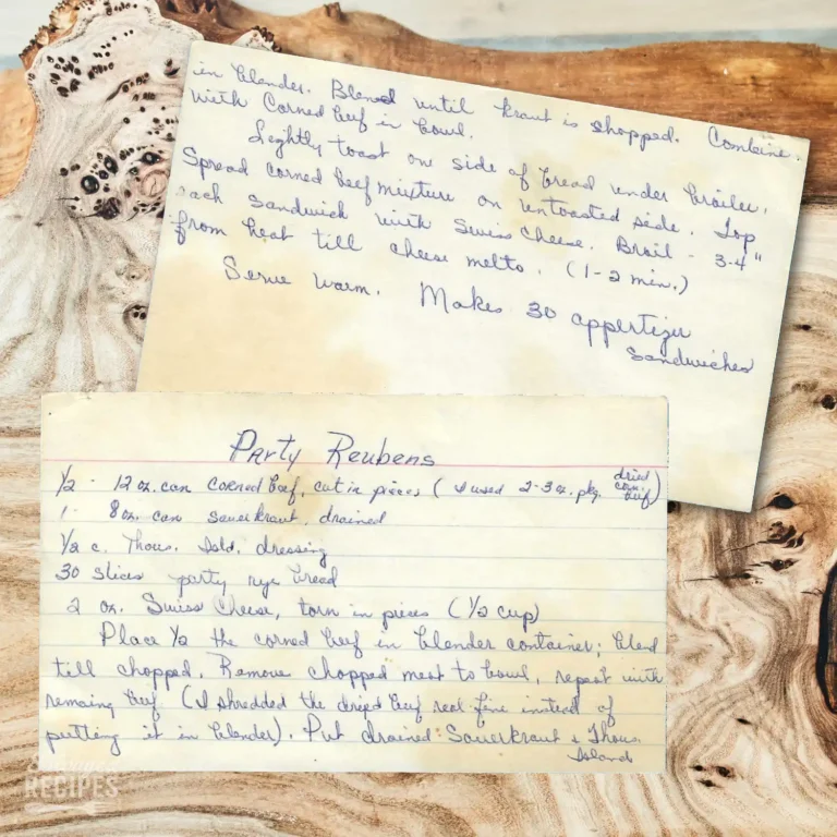 Handwritten recipe card for Party Reubens