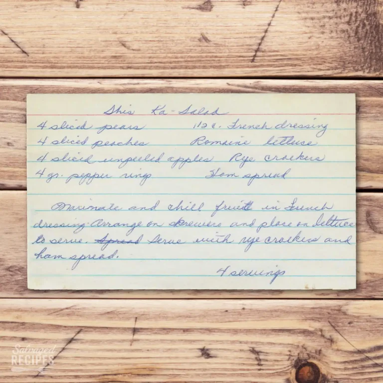 Handwritten recipe card for Shis Ka Salad