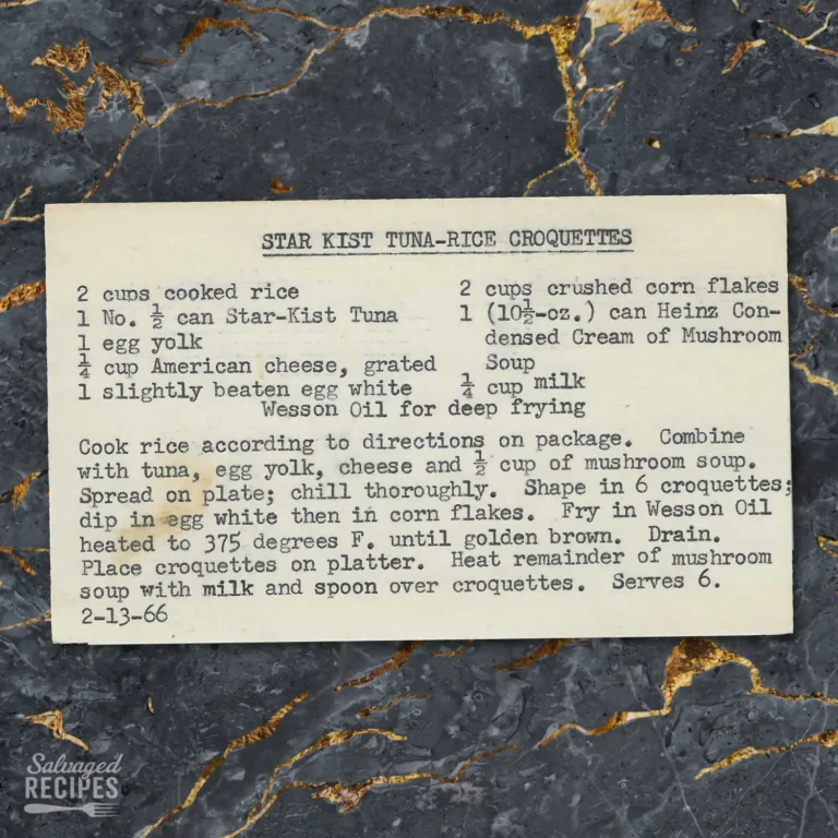 Typed recipe card for Star Kist Tuna Rice Croquettes