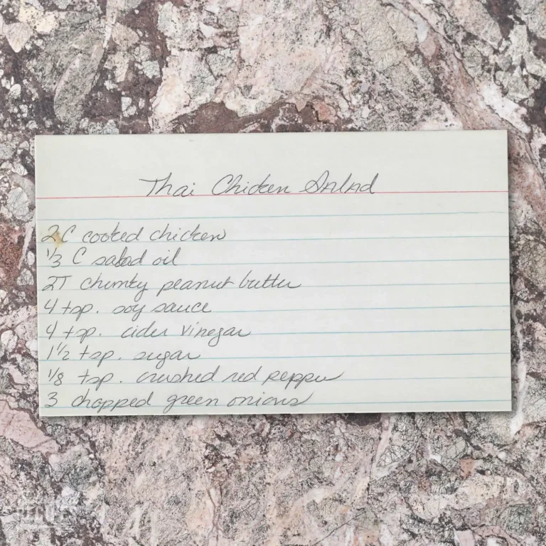Handwritten recipe card for Thai Chicken Salad