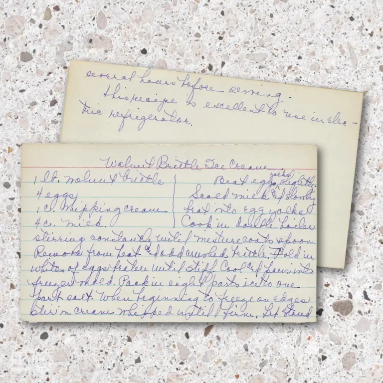 Handwritten recipe card for Walnut Brittle Ice Cream