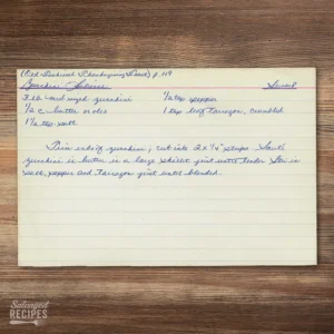 Handwritten recipe card for Zucchini Julienne