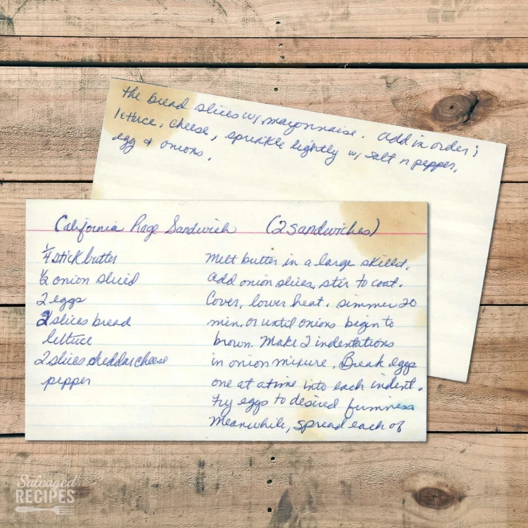 Handwritten recipe card for California Rage Sandwich