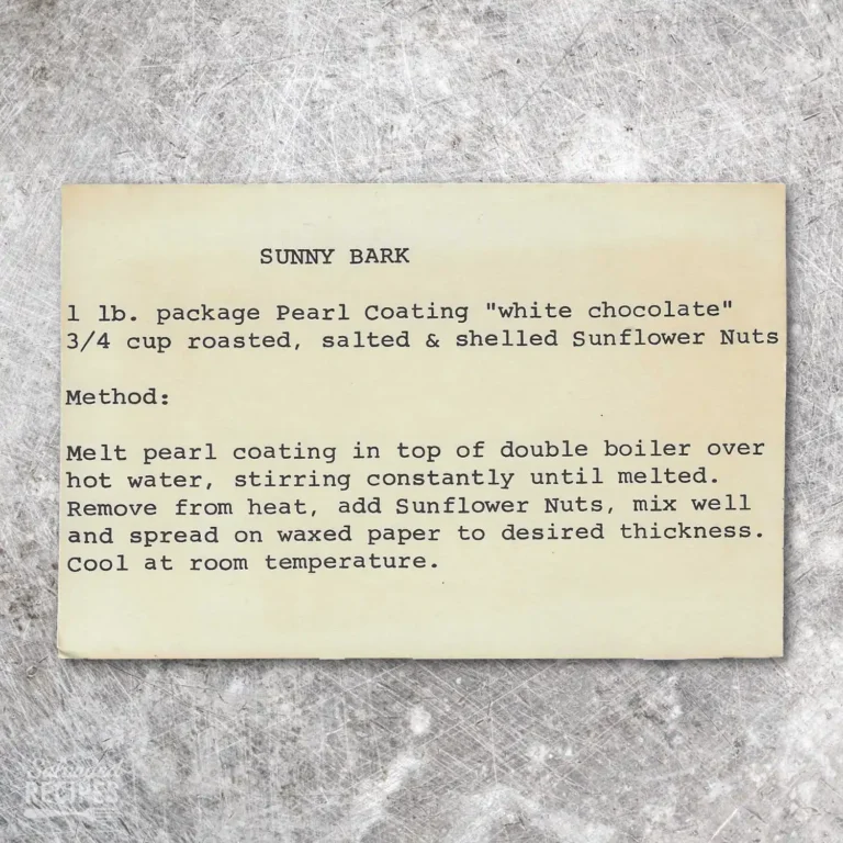 Handwritten recipe card for Sunny Bark