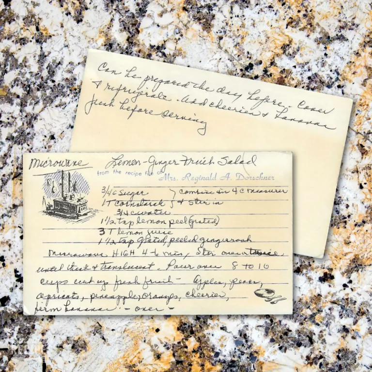 Handwritten recipe card for GInger-Lemon Fruit Salad