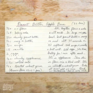Handwritten recipe card for Peanut Butter Apple Bars